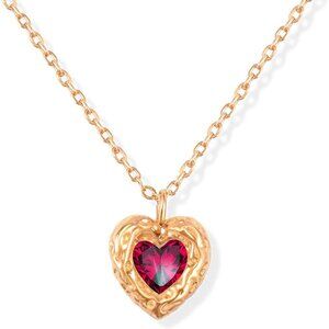 2CT Lab Grown Ruby Heart Necklace 18K Gold Plated Silver NWT